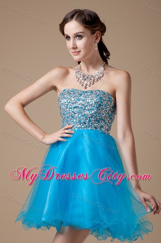 Teal Strapless Short Cocktail Dress Made by Organza and Beading